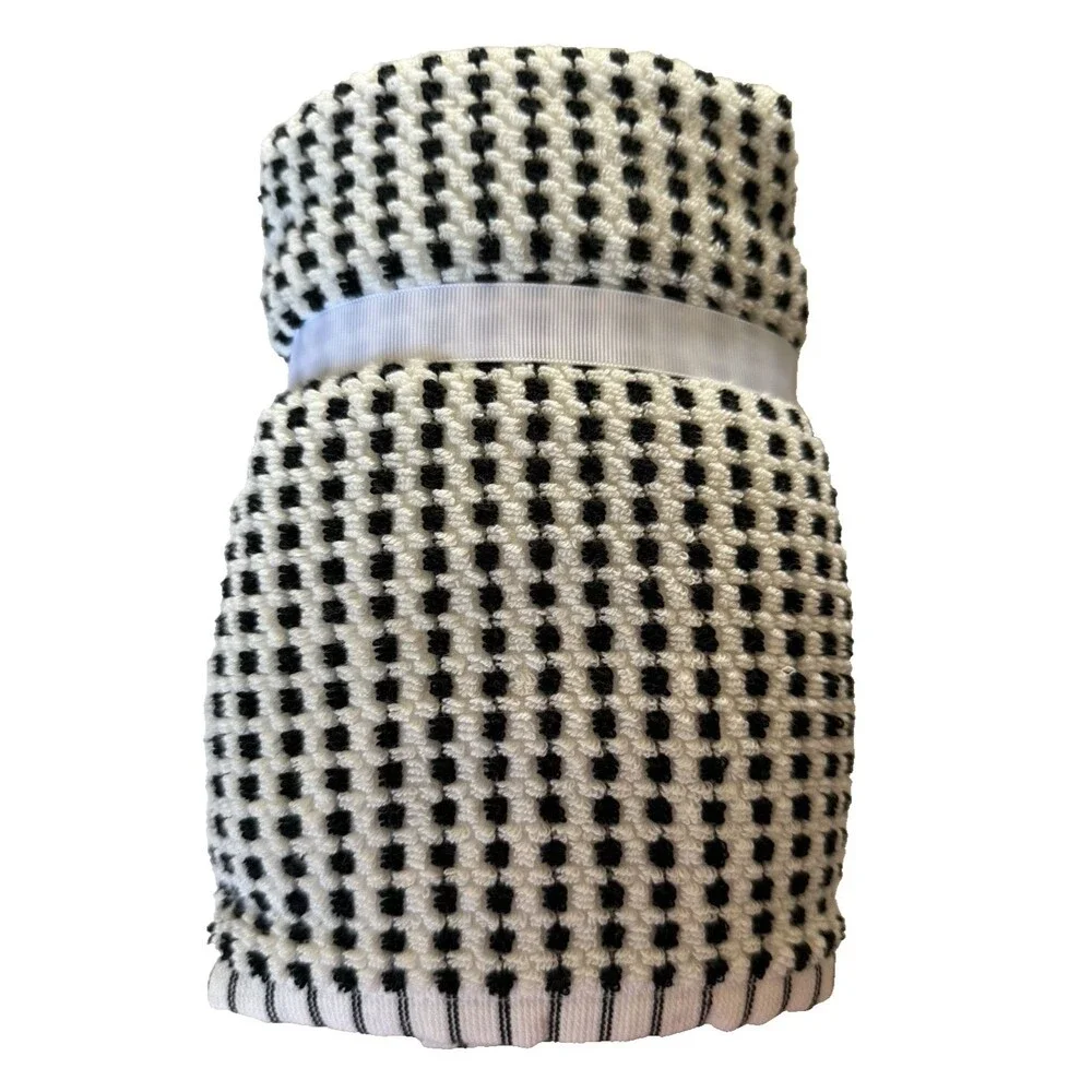 DKNY Hand Towels Set of 2 Black Ivory Check Dot Cotton 16x28 Country Cabin